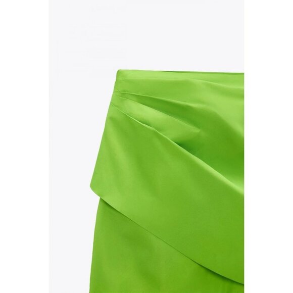 NWOT Zara lime green satin-effect gathered & draped high waisted mini skirt, S - Picture 11 of 15